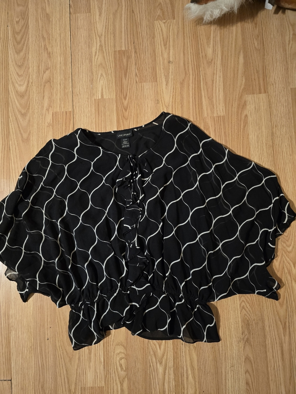 Lane Bryant Womens 100%Silk blouse 18/20 Black Sheer Whimsigoth Ruffle and fring